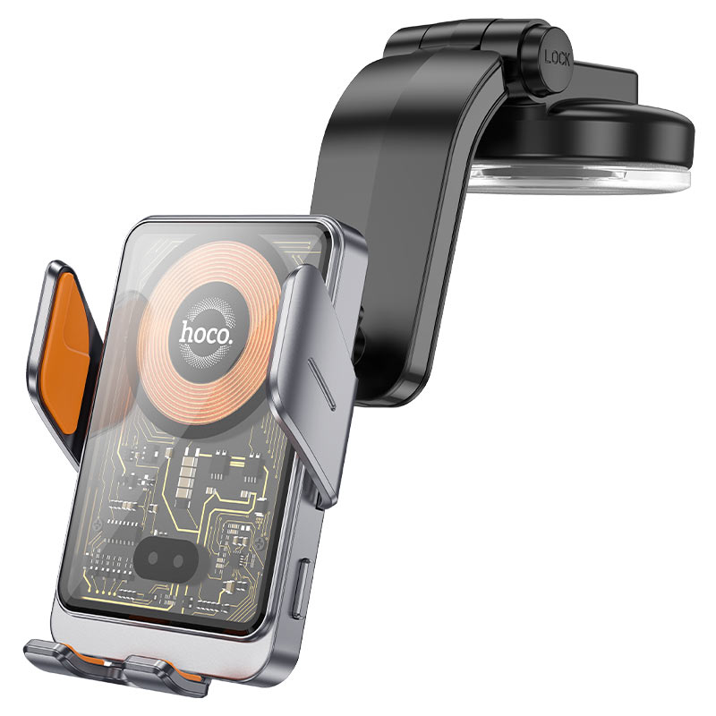 Держатель автомобильный с беспроводной зарядкой HOCO HW8, на приборную панель, автоматический черный