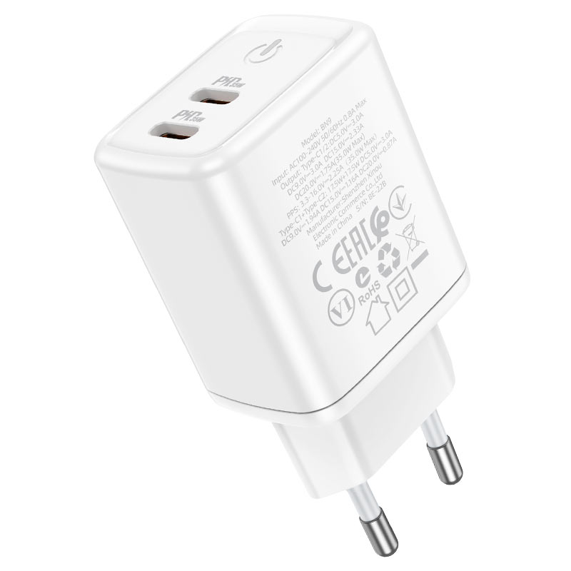 Сетевой адаптер BOROFONE BN9 Reacher (2 Type-C, 35W) без кабеля, белый