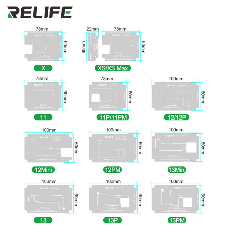 Набор платформ для реболлинга материнской платы с трафаретом RELIFE RL-601T 14 в 1