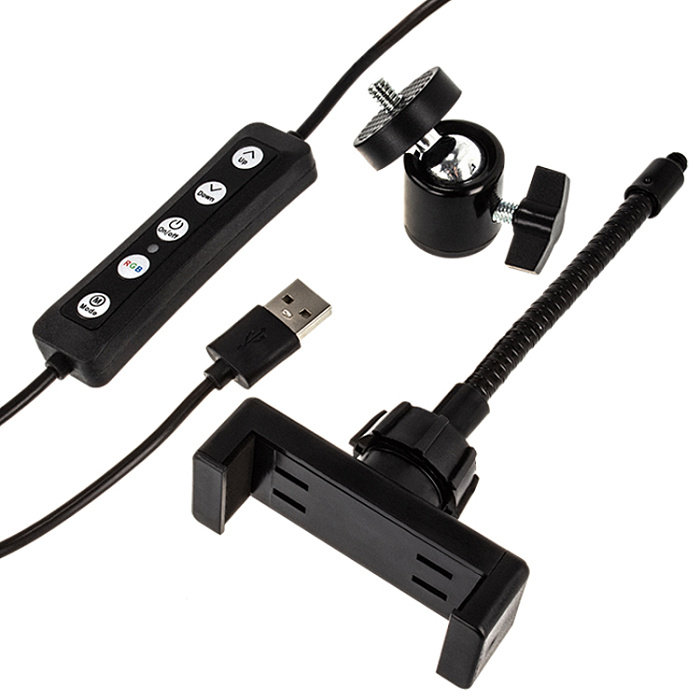 Кольцевая лампа (33см) c дepжaтeлем для cмapтфoнa WALKER WLR-3350R, RGB мультицвет (без штатива)