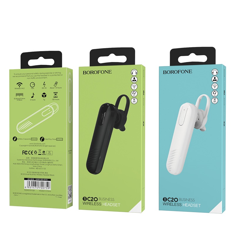 Bluetooth гарнитура BOROFONE BC20 Smart Business, белая
