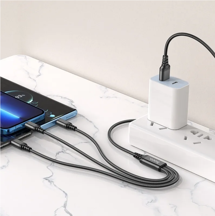 USB кабель HOCO X76 3 в 1 Super charging (Micro - Lightning - Type-C) (100см. 2.0A), черный