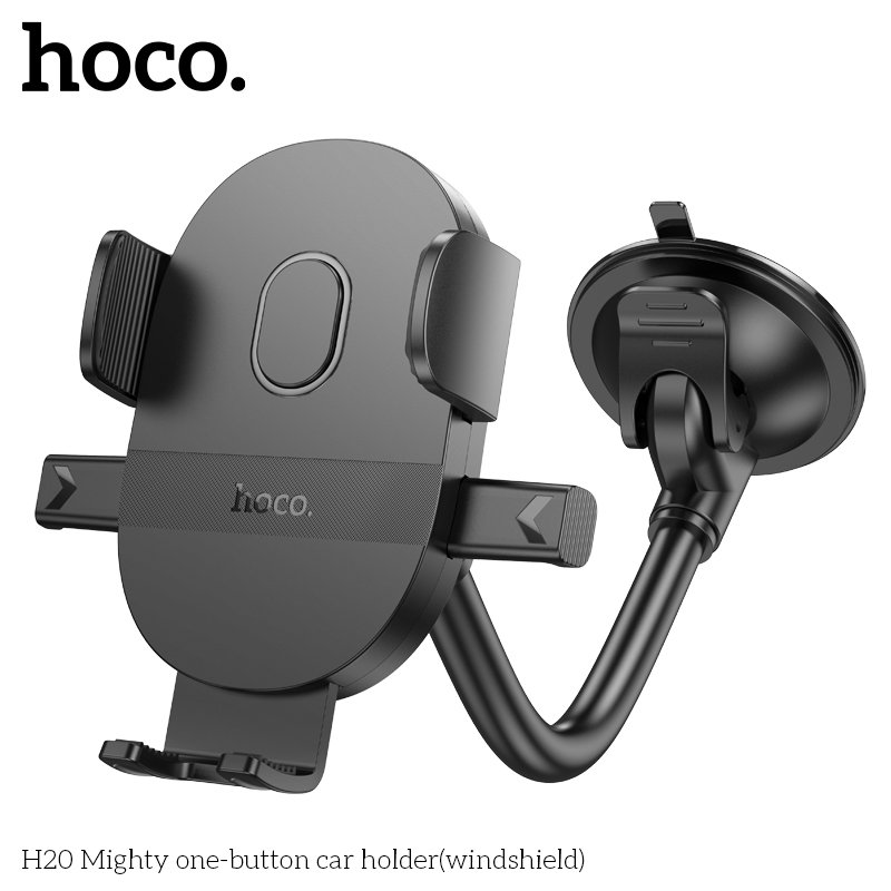Держатель автомобильный HOCO H20 Mighty one-button car holder (лобовое стекло), черный
