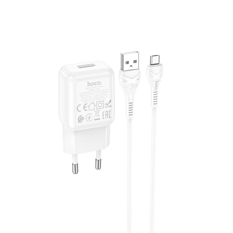 Сетевой адаптер HOCO C96A (2.1A) single port charger set с кабелем Micro, белый