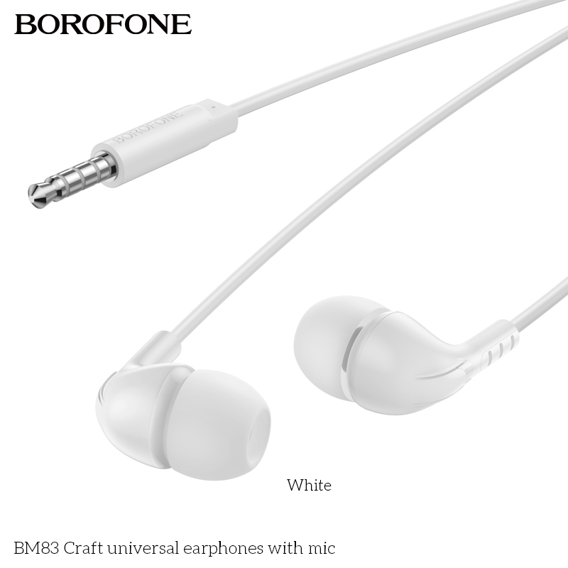 Наушники проводные BOROFONE BM83 Craft universal earphones 3.5mm, белые