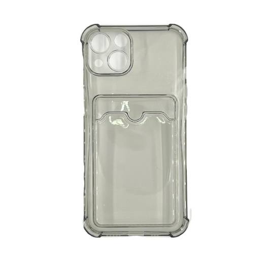 Чехол силиконовый противоударный с визитницей iPhone 13 прозрачный, черный