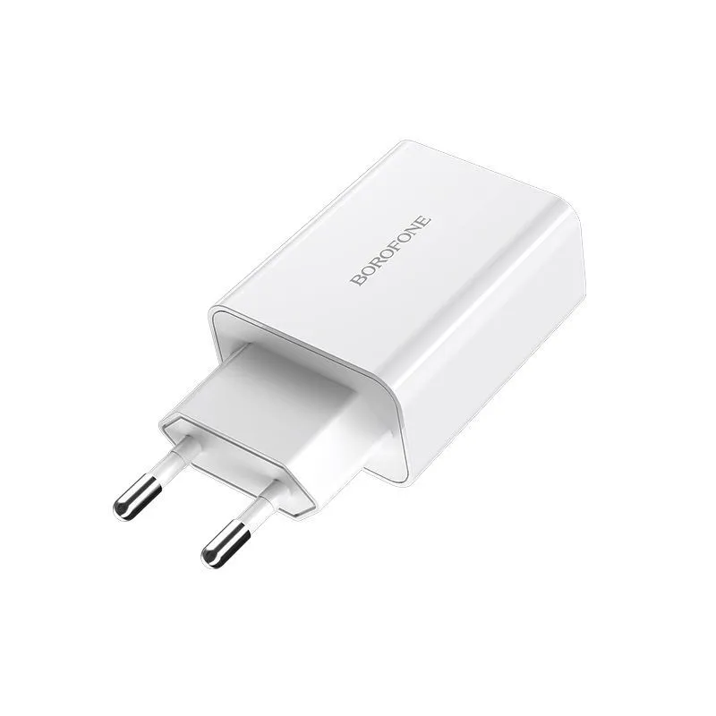 Сетевой адаптер BOROFONE BA20A (1 USB, 2.1A) с кабелем Lightning, белый.