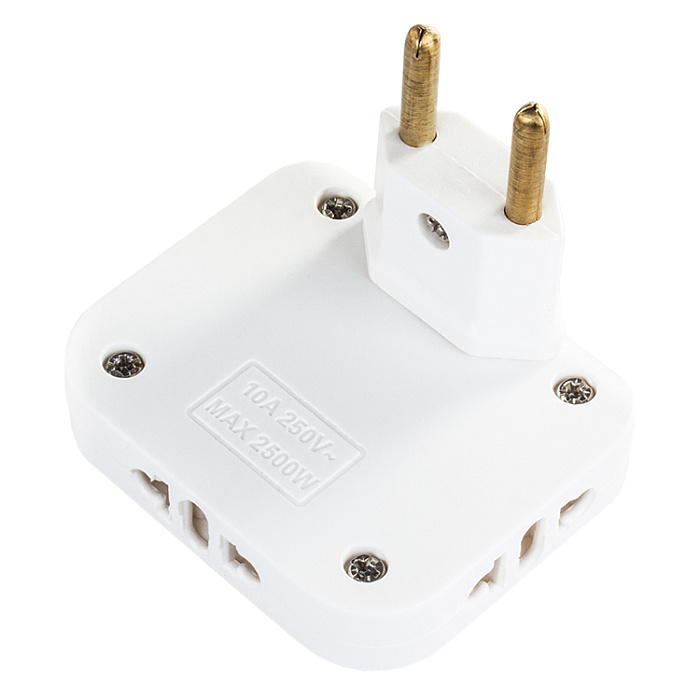 Тройник WALKER WH-03 в розетку, поворотный, плоский, белый