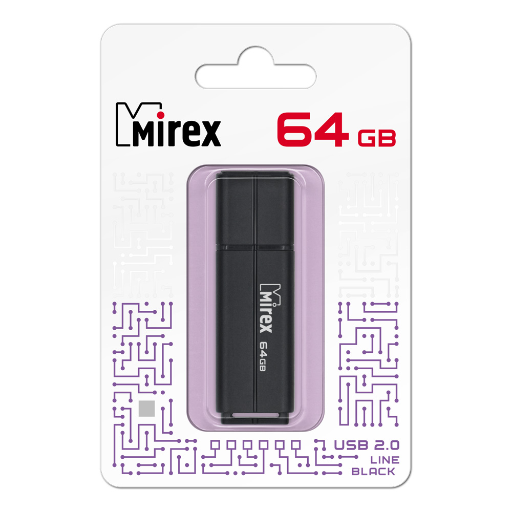 USB флеш-накопитель Mirex 64 GB USB 2.0 LINE, черный
