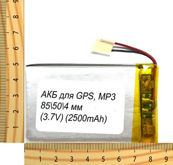 АКБ универсальная на проводах 85/ 50/ 4 мм (3.7V, 2500mAh)