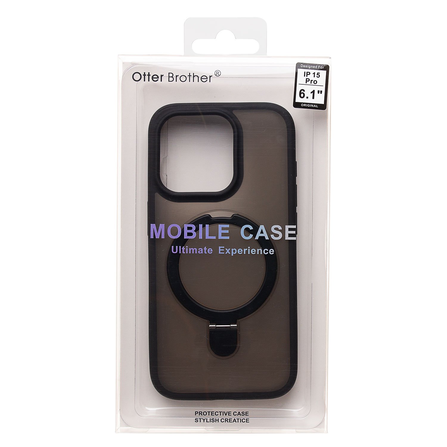 Чехол силиконовый MagSafe iPhone 15 Pro, с кольцом подставкой, черный