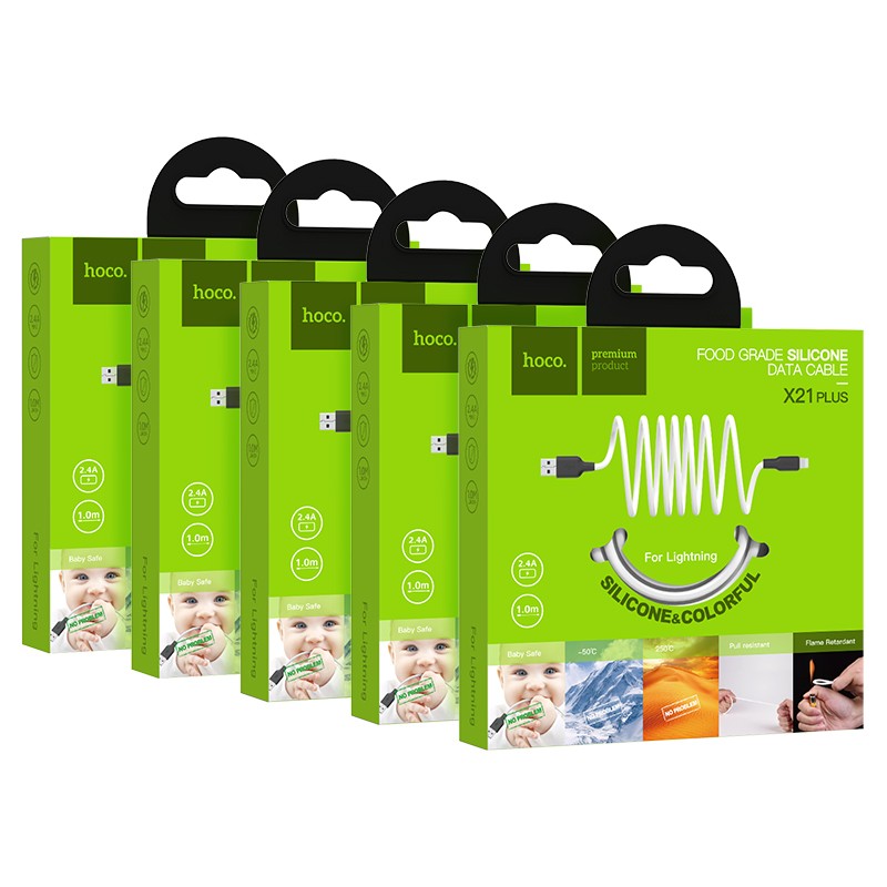 USB кабель Lightning HOCO X21 Plus Silicone (100см. 2.4A), черно-белый