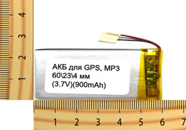 АКБ универсальная на проводах 60/ 23/ 4 мм (3.7V, 900mAh)