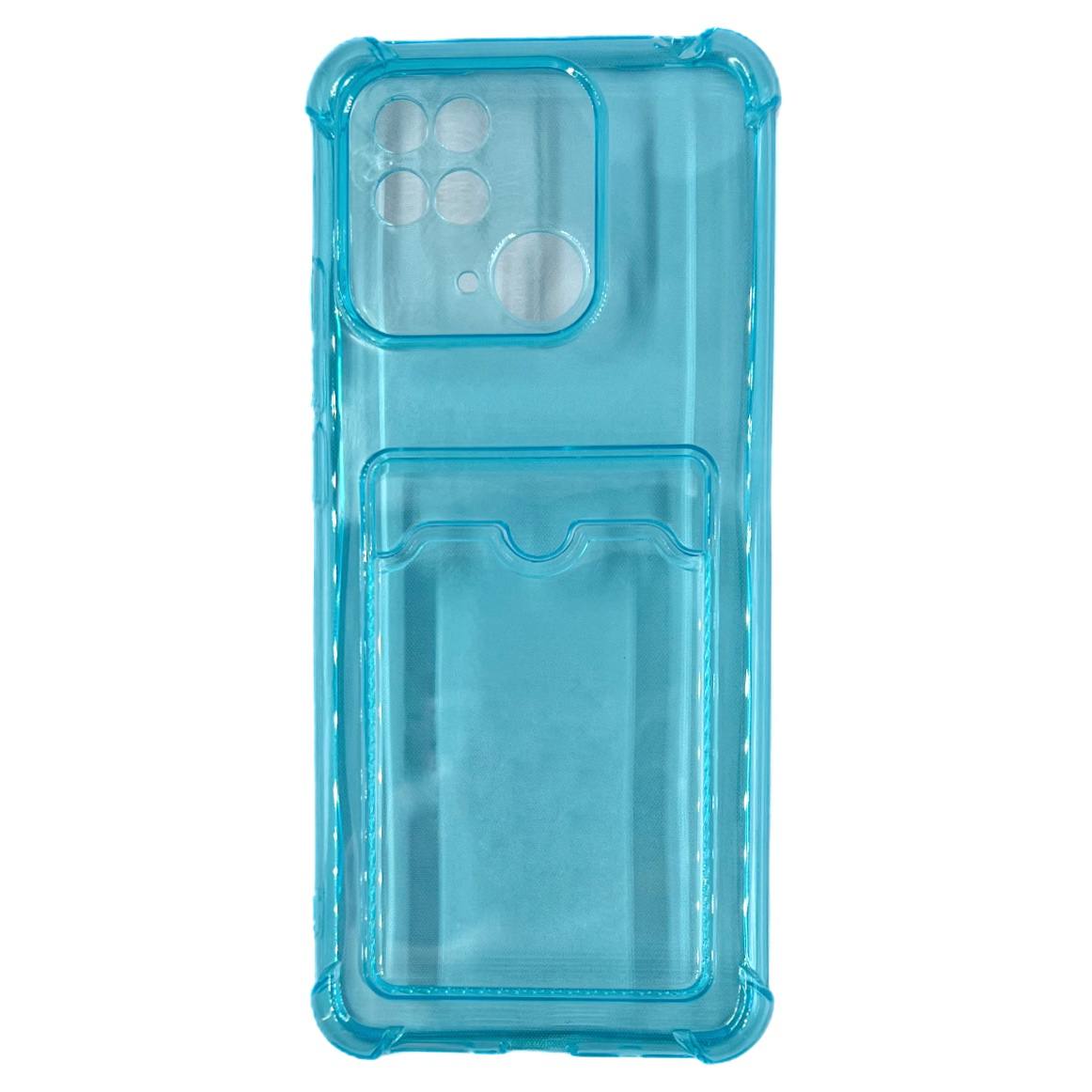 Чехол силиконовый противоударный с визитницей Xiaomi Redmi 10C прозрачный, голубой