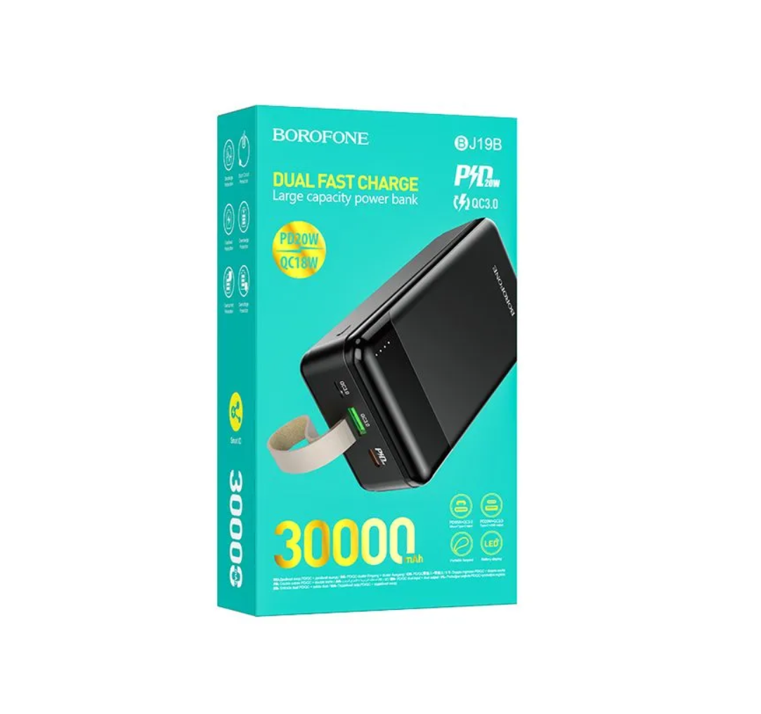 Внешний аккумулятор Power Bank 30000 mAh BOROFONE BJ19B 20W PD+QC, черный (уценка)