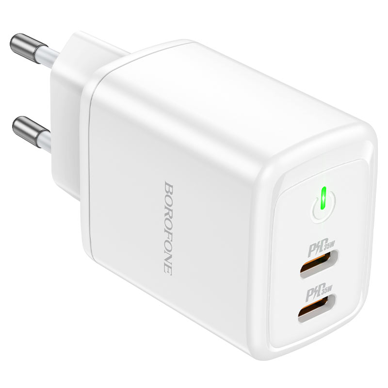 Сетевой адаптер BOROFONE BN9 Reacher (2 Type-C, 35W) без кабеля, белый