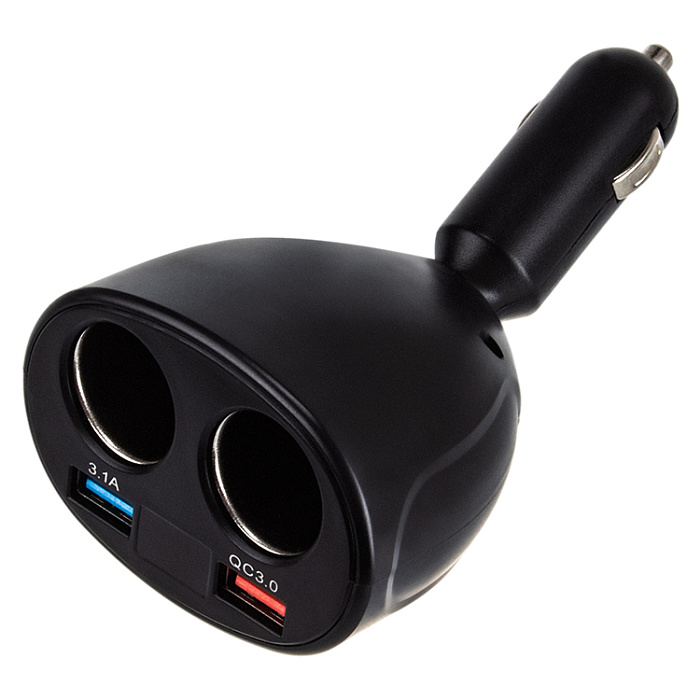 Разветвитель розетки автоприкуривателя WALKER WSC-31 (100BT, 2 гнезда, 2 USB) с дисплеем, черный