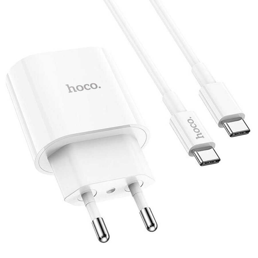 Сетевой адаптер HOCO C94A Metro single port PD20W + QC3.0 с кабелем Type-C to Type-C, белый