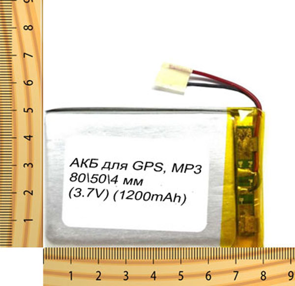 АКБ универсальная на проводах 80/ 50/ 4 мм (3.7V, 1200mAh)