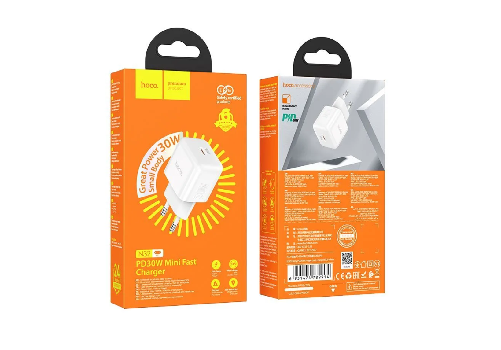 Сетевой адаптер HOCO N32 Glory PD30W single port charger, белый