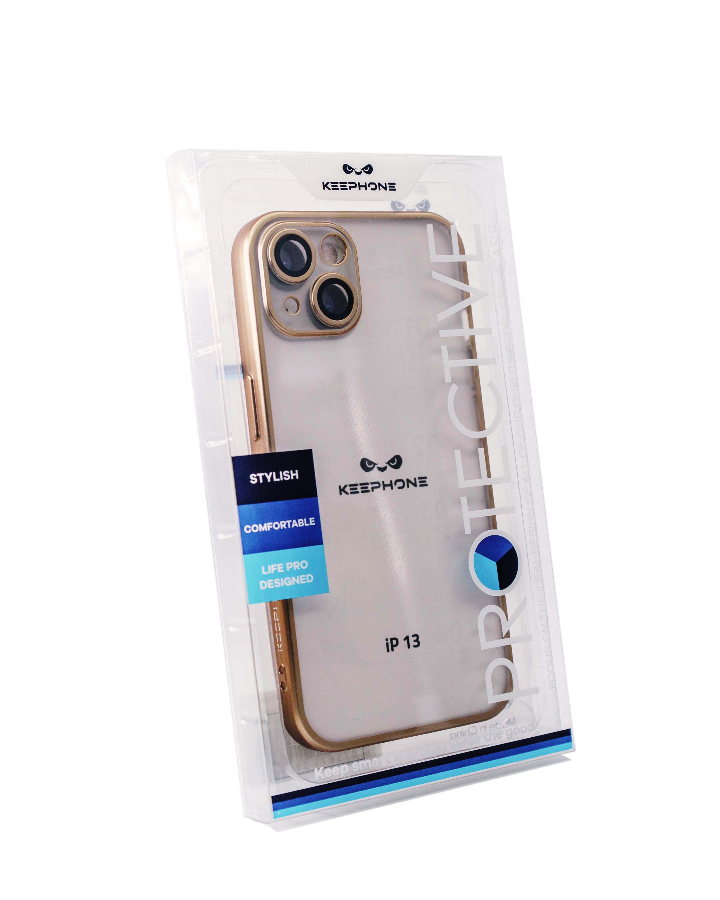 Чехол KeepHone iPhone 13 матовый с защитной линзой, золото