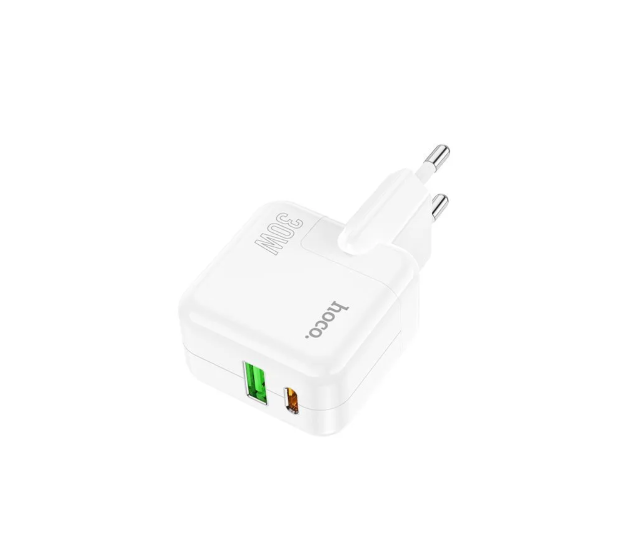 Сетевой адаптер HOCO C111A Lucky dual-port PD30W+QC3.0 charger, белый
