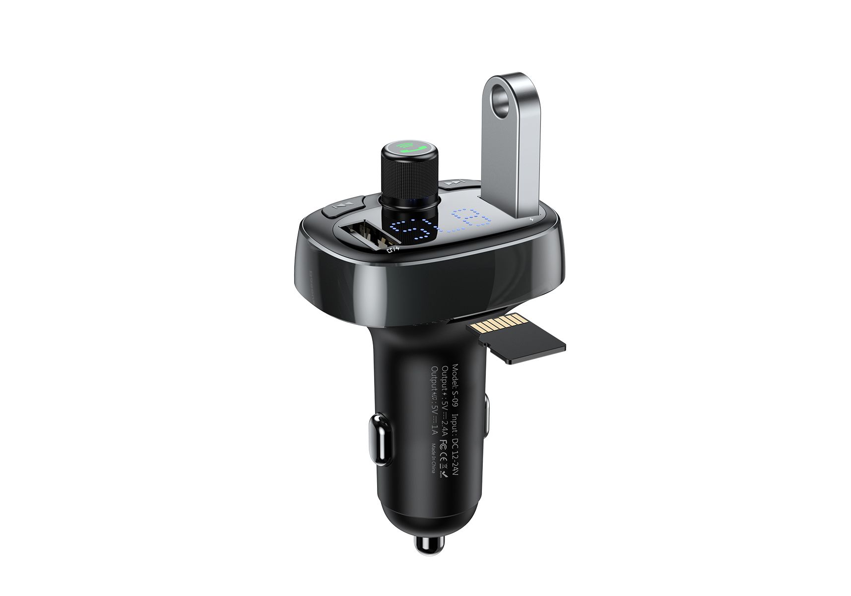 USB MP3 плеер с FM трансмиттером с дисплеем BASEUS T typed S09 (2 USB, Bluetooth, SD/ TD), черный