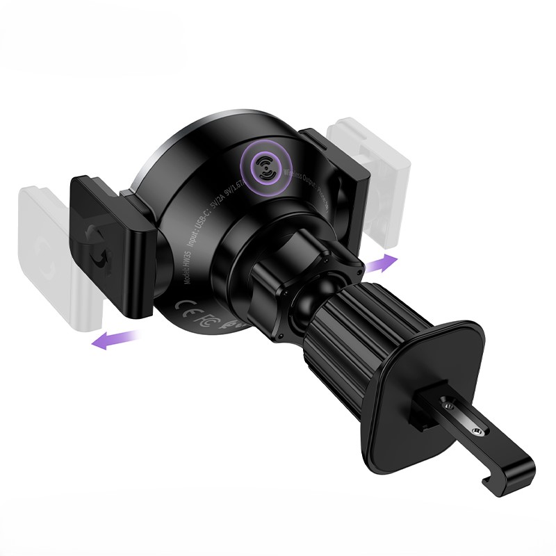Держатель автомобильный с беспроводной зарядкой HOCO HW35, магнитный на решетку воздуховода, черный