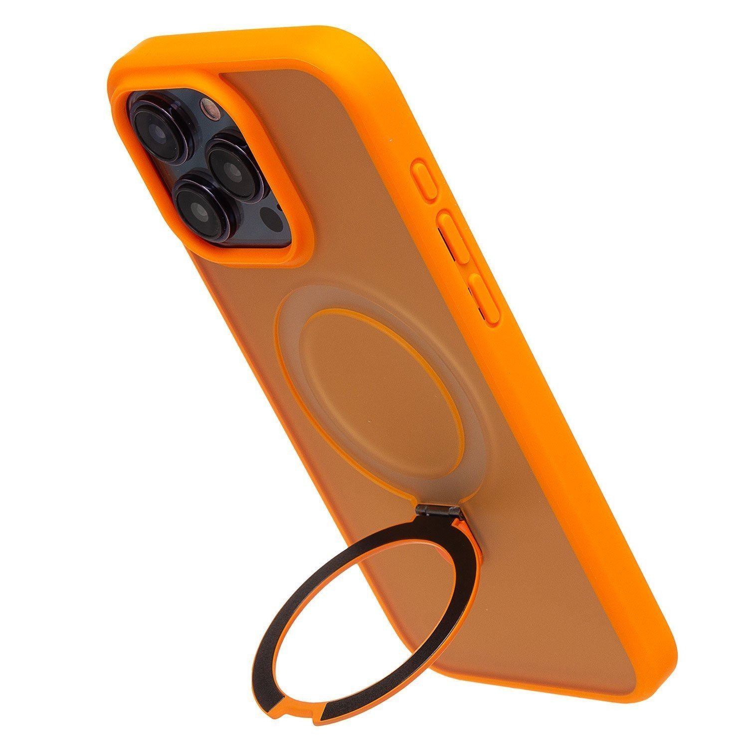 Чехол силиконовый MagSafe iPhone 15 Pro Max, с кольцом подставкой, оранжевый
