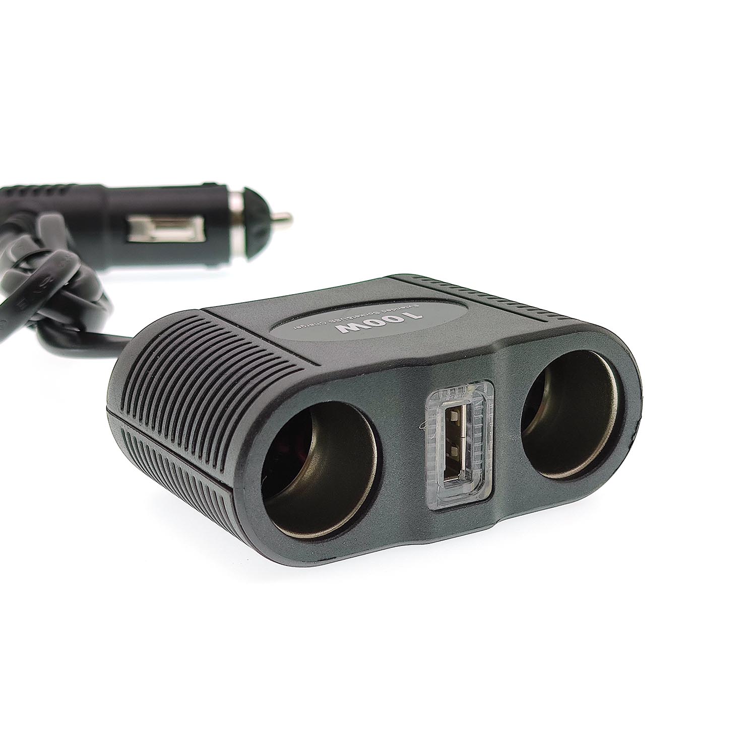 Разветвитель розетки автоприкуривателя OLESSON 1645 (2 гнезда, 1 USB, 100W) на проводе, черный