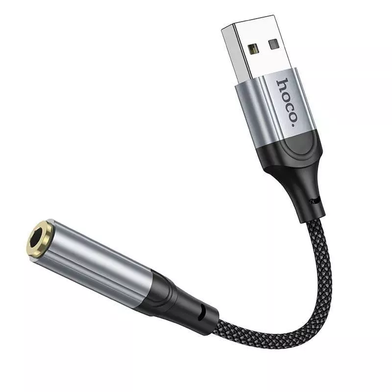 Аудио адаптер переходник для наушников с USB на Jack 3.5 HOCO LS36 12см черный