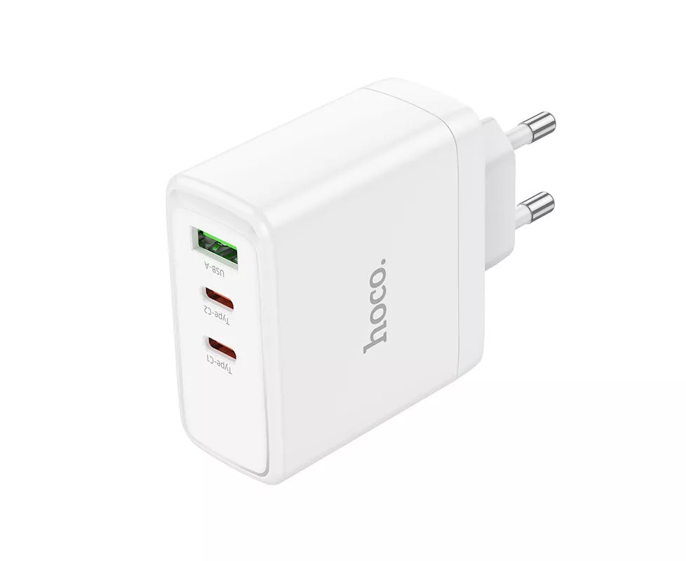 Сетевой адаптер HOCO N30 Glory PD65W three-port (2C1A) fast charger, белый