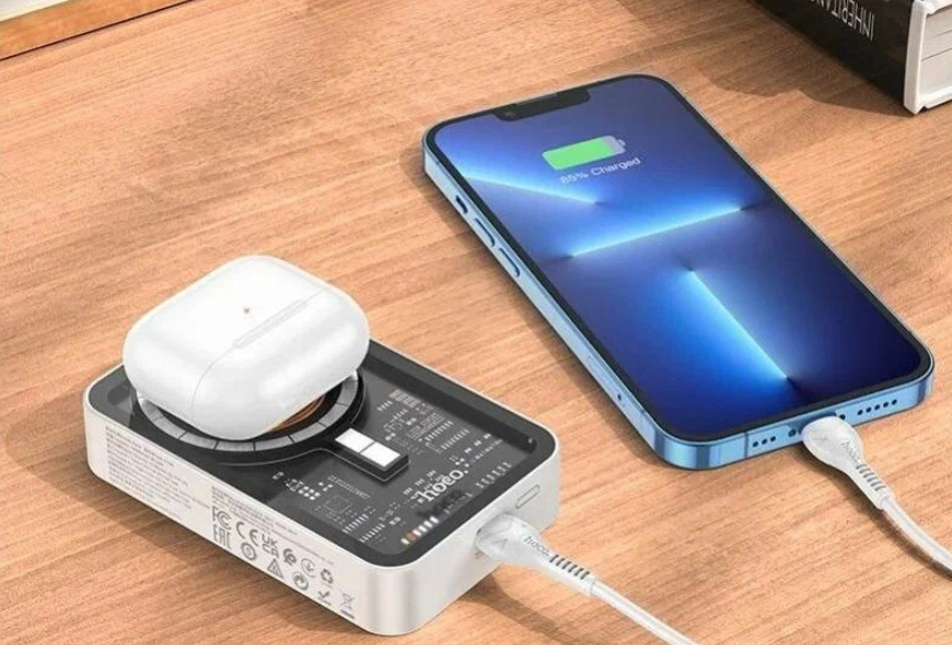 Внешний аккумулятор Power Bank 10000 mAh HOCO Q10A Transparent discovery edition 20W, MagSafe, белый