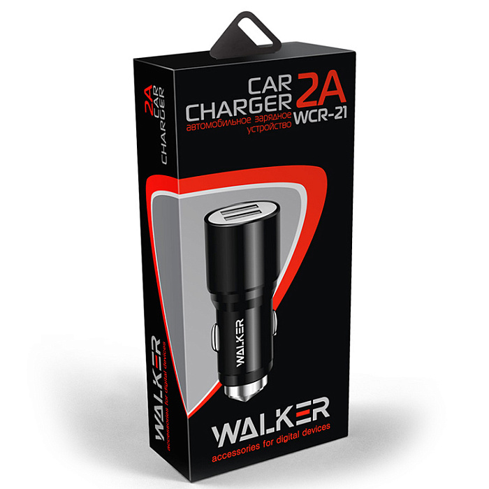 Автомобильный адаптер WALKER WCR-21, 2,4А, 12W, 2USB (1000+2400), черный