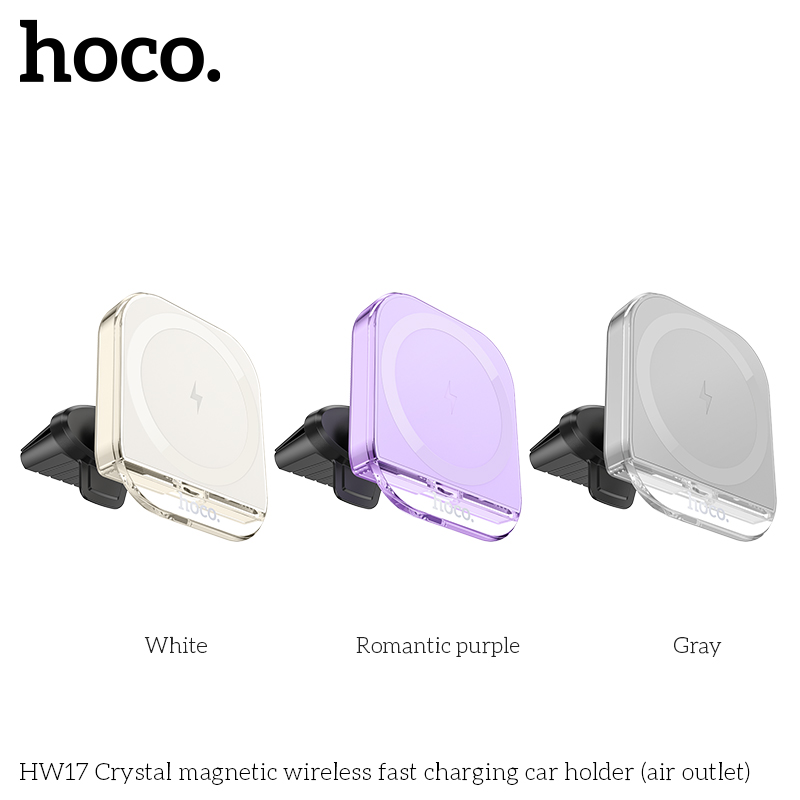 Держатель автомобильный с беспроводной зарядкой HOCO HW17 Crystal magnetic wireless, серый