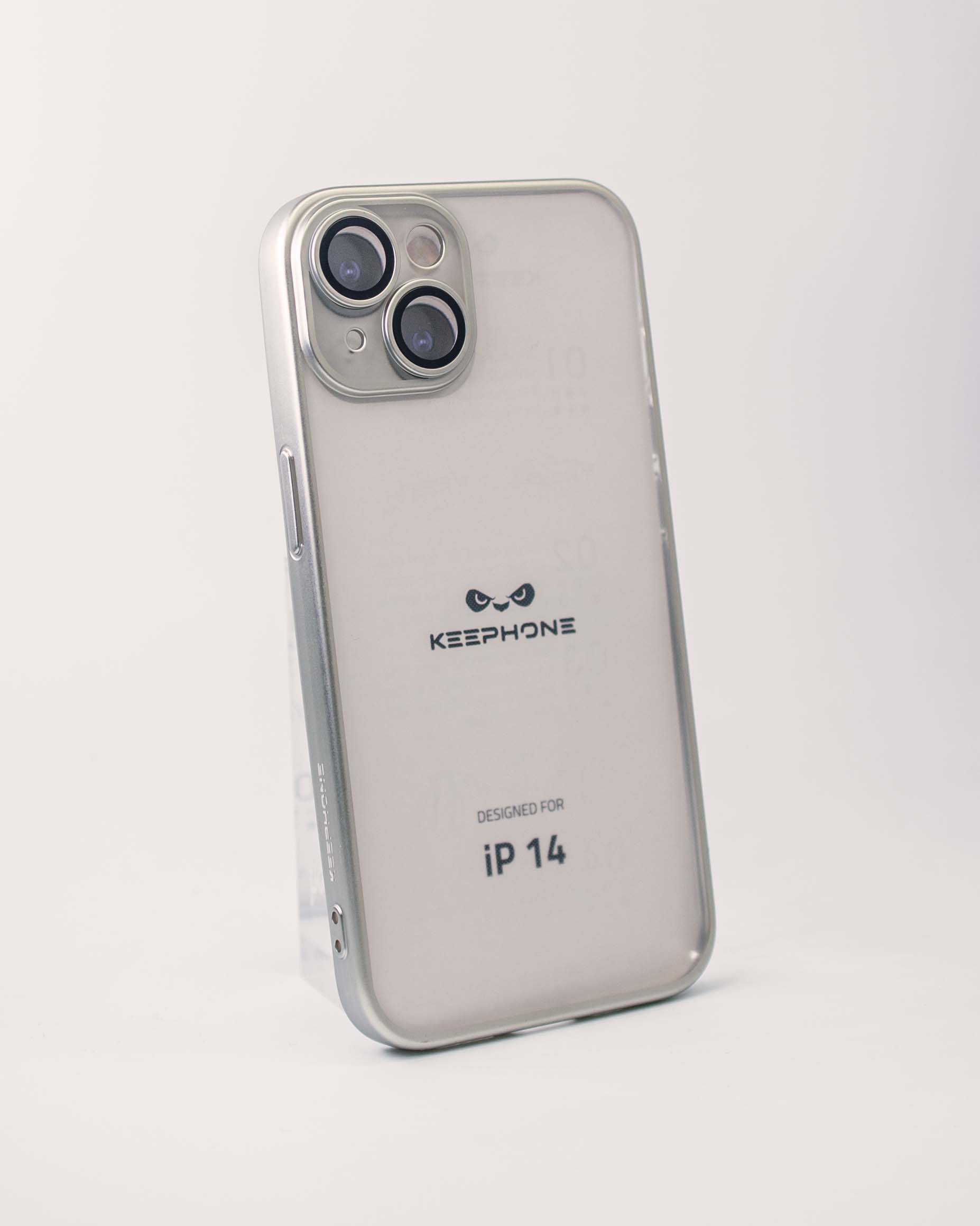 Чехол KeepHone iPhone 14 с защитной линзой, серебро