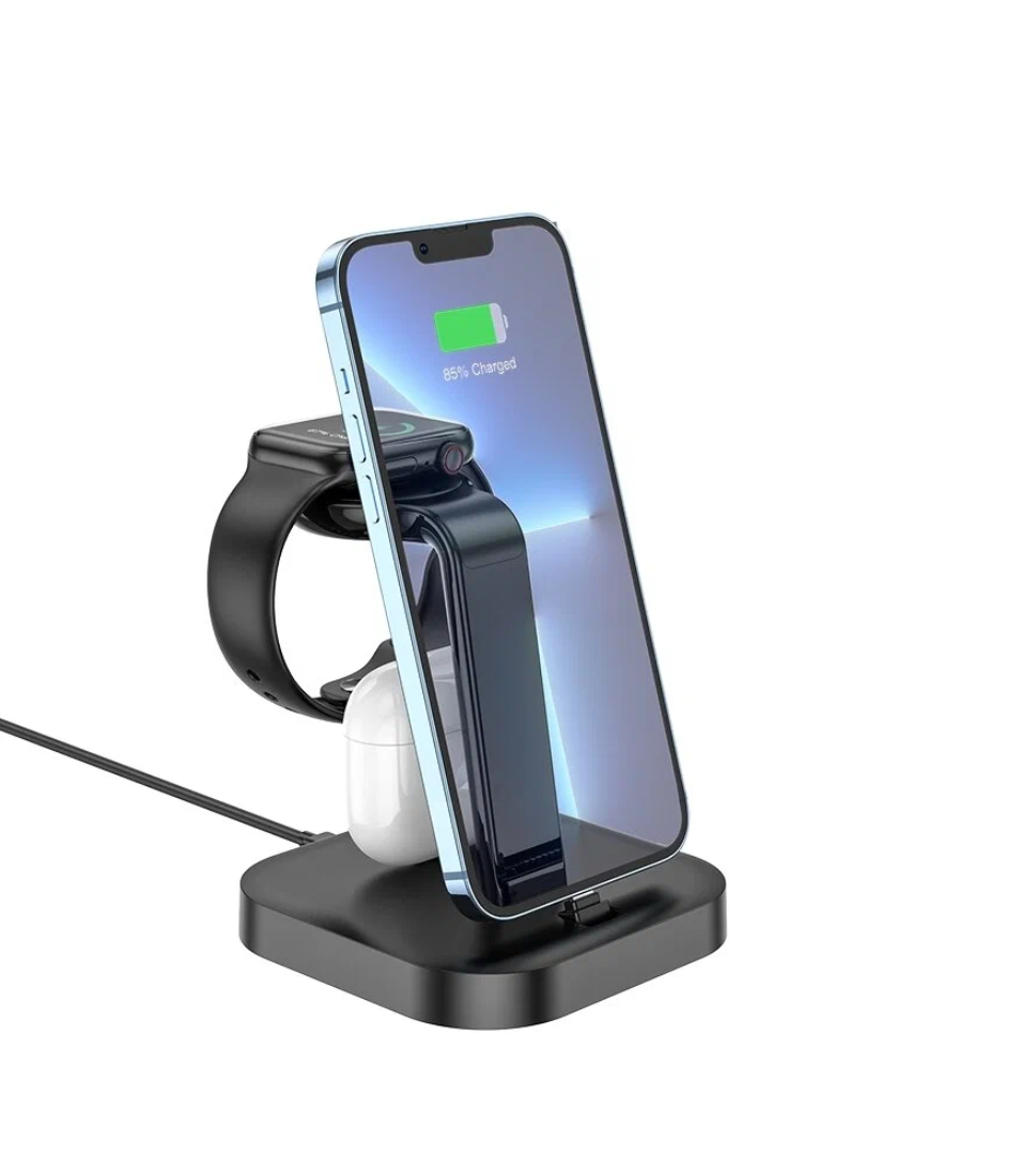 Беспроводное зарядное устройство HOCO CW43 Graceful 3 в 1 с MagSafe, черный