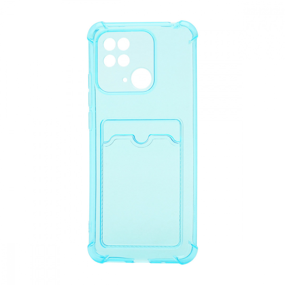 Чехол силиконовый противоударный с визитницей Xiaomi Redmi 10C прозрачный, голубой