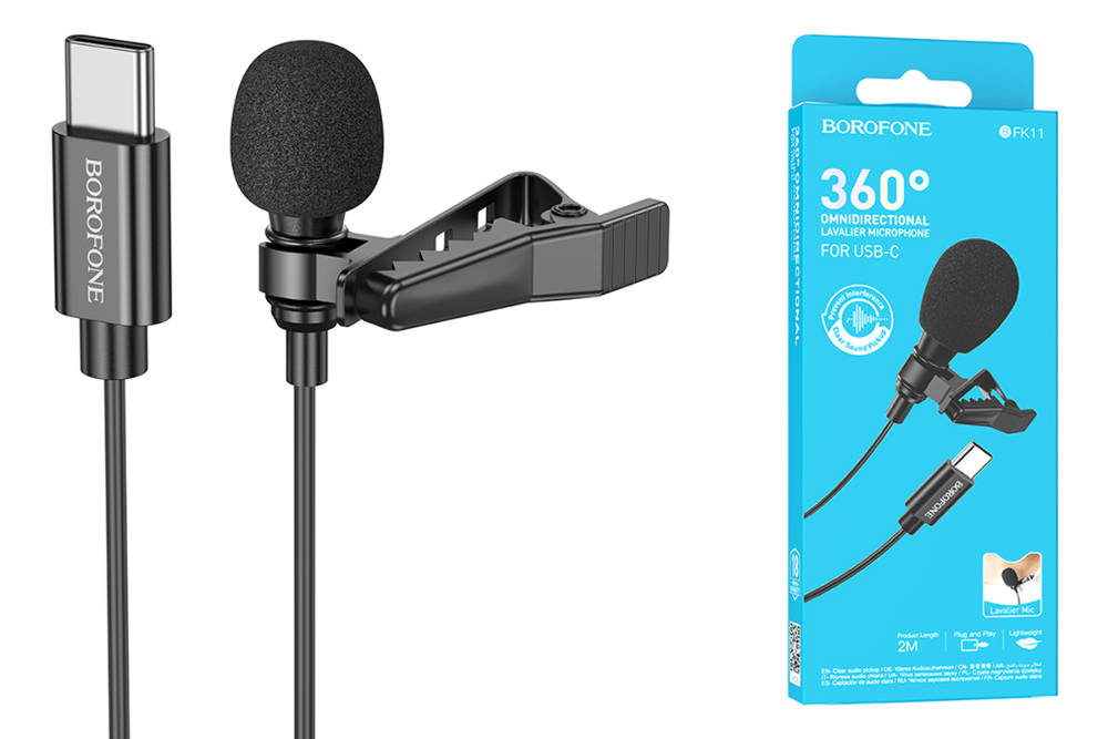 Микрофон петличный BOROFONE BFK11 (Type-C), черный