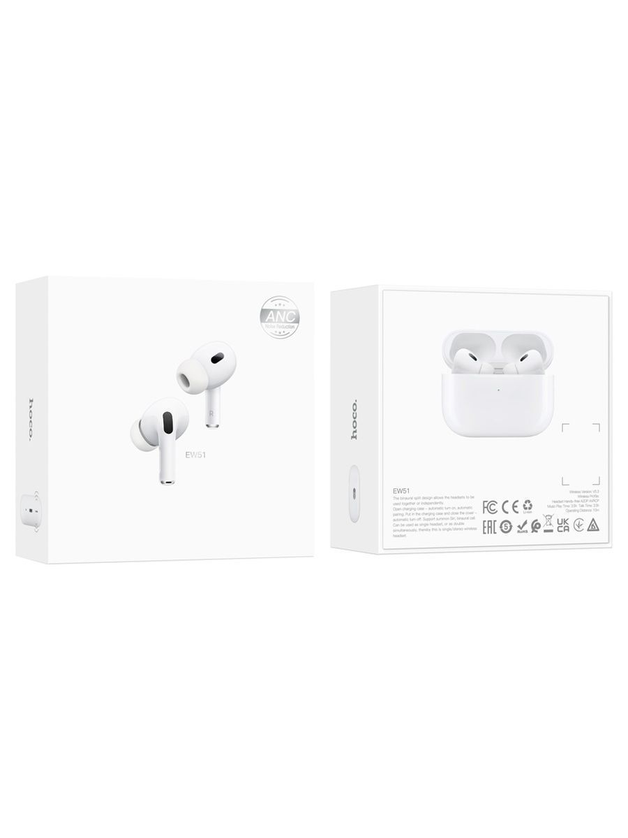 Беспроводные наушники HOCO EW51 Bluetooth True Wireless ANC noise BT headset, белые