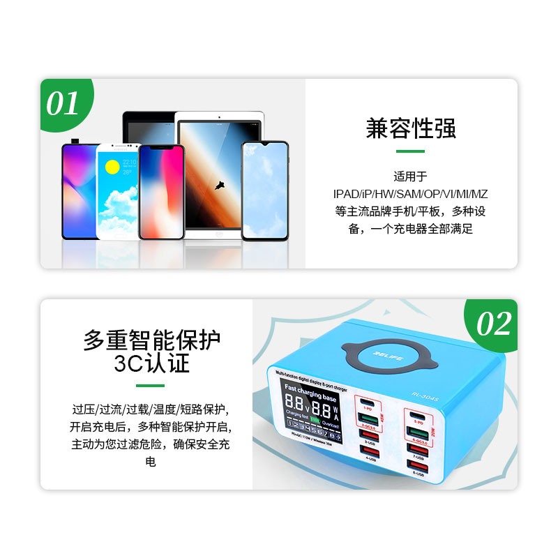 Источник питания RELIFE RL-304S (6 портов USB + 2 Type-C + беспроводная зарядка)