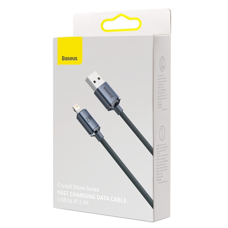USB кабель BASEUS Lightning Crystal Shine 1.2 м CAJY000001 (2.4А), черный