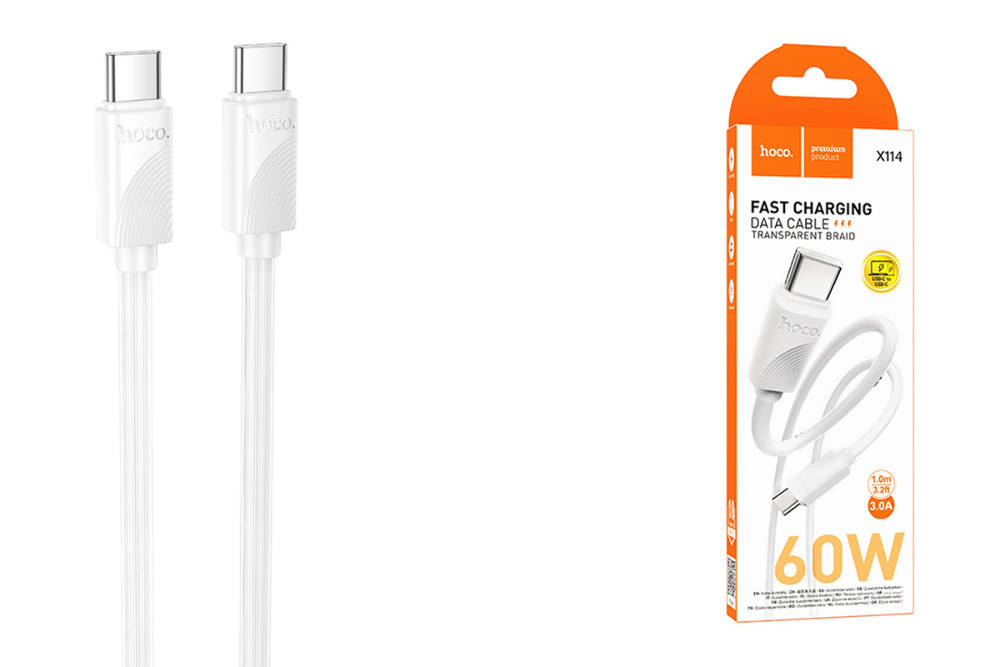 USB-C кабель HOCO X114 60W Type-C to Type-C (100см. 3A), белый