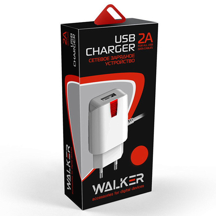 Сетевой адаптер WALKER 2в1 WH-21, 2.1А, 10,5Вт, USB, с кабелем Lightning, белое