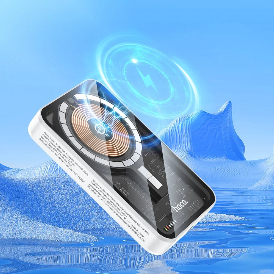 Внешний аккумулятор Power Bank 10000 mAh HOCO Q10A Transparent discovery edition 20W, MagSafe, белый