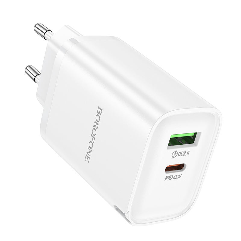 Сетевой адаптер BOROFONE BA87A, 1USB/1Type-C, QC3.0+PD65W, 3А, белый