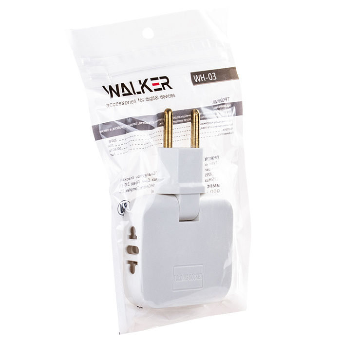 Тройник WALKER WH-03 в розетку, поворотный, плоский, белый