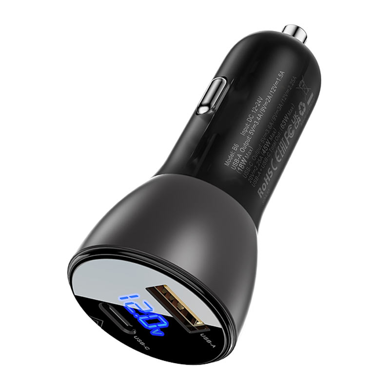 Автомобильный адаптер ACEFAST B6 63W (USB-C + USB-A), черный