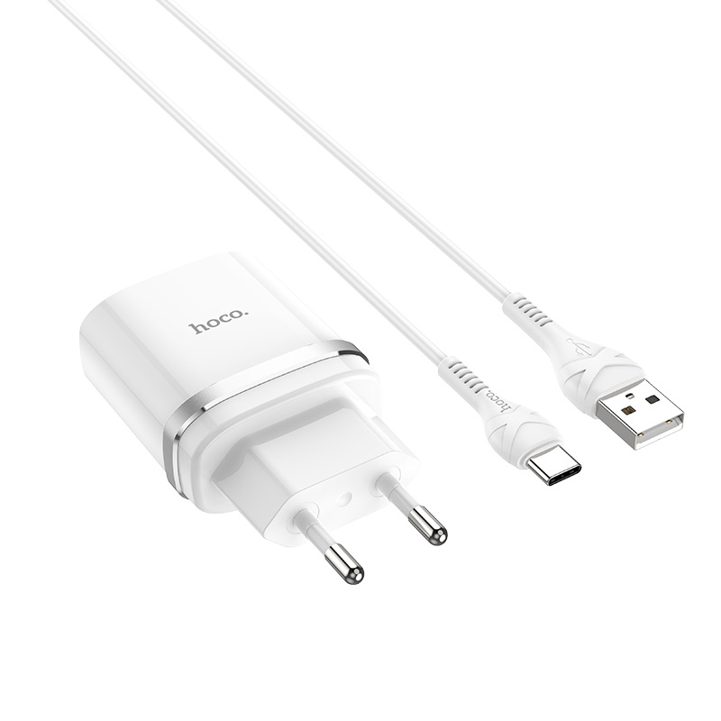 Сетевой адаптер HOCO C12Q QC3. 0 с кабелем Type-C, белый