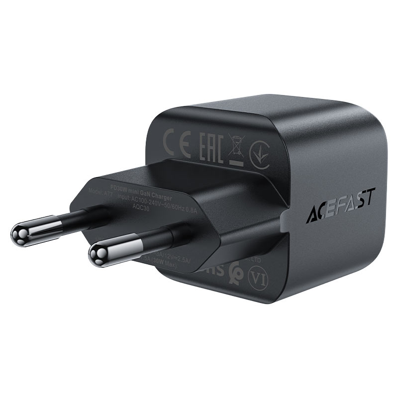 Сетевой адаптер ACEFAST A77 mini PD30W GAN single USB-C charger, черный